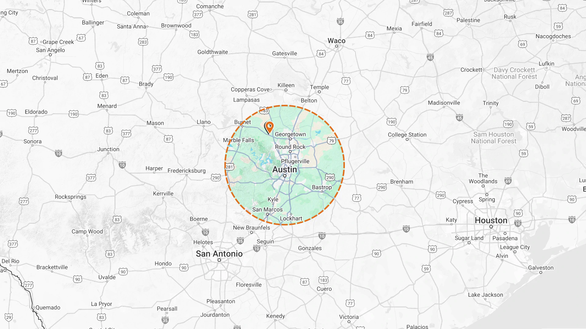 Austin Dumpsters LLC Full Width Map